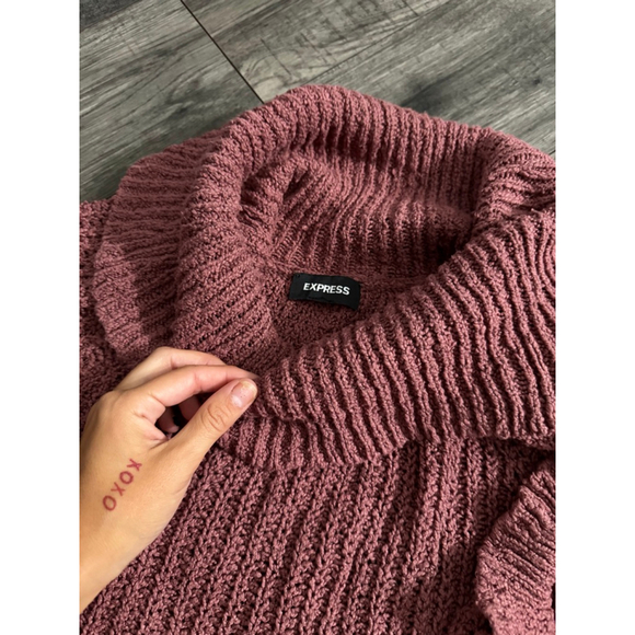 Express Size Small Taupewine Chunky Knit Sweater CowlNeck and/or Off Shoulder - Picture 2 of 6